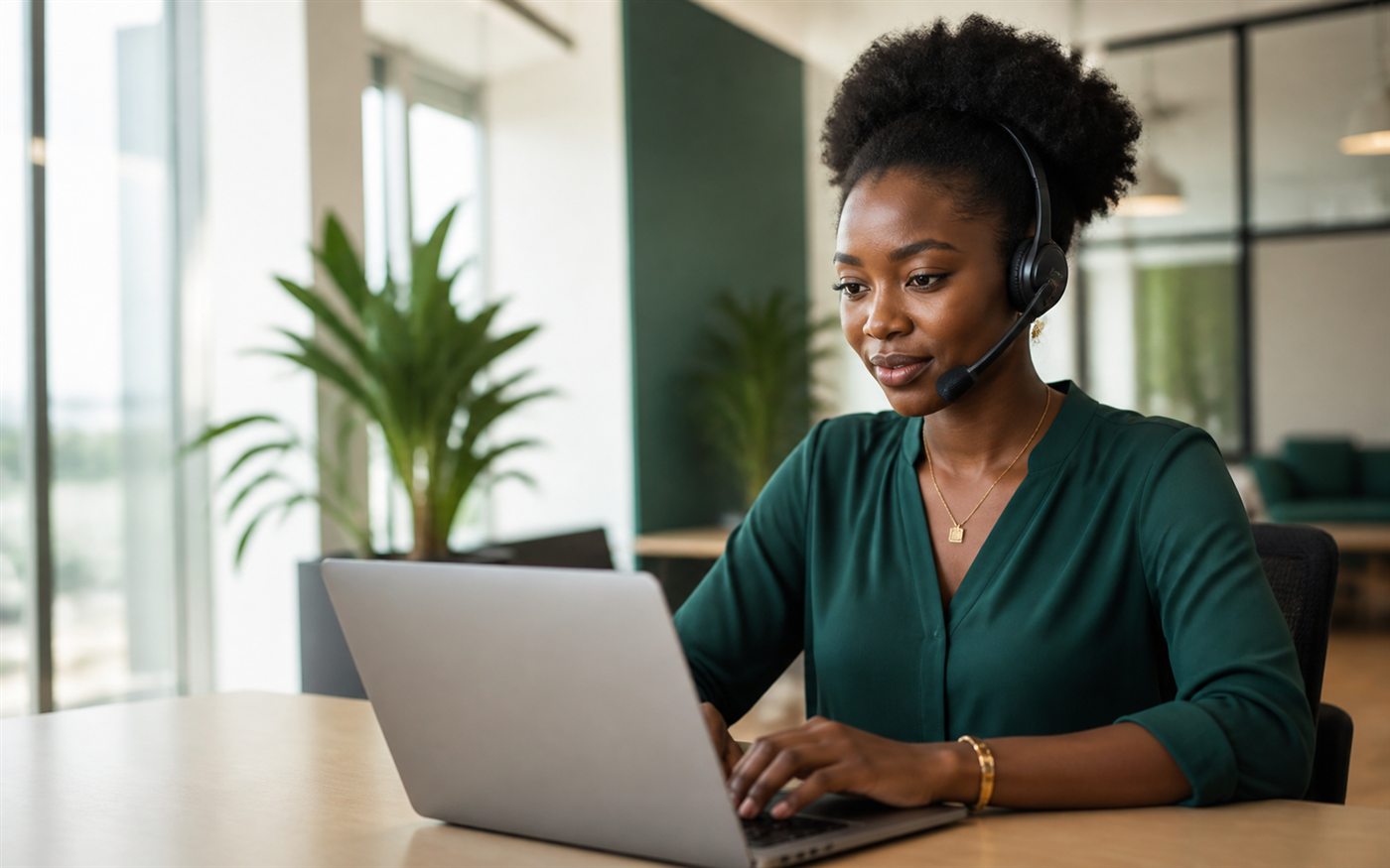 A customer support professional helping a customer through ApXute Chat